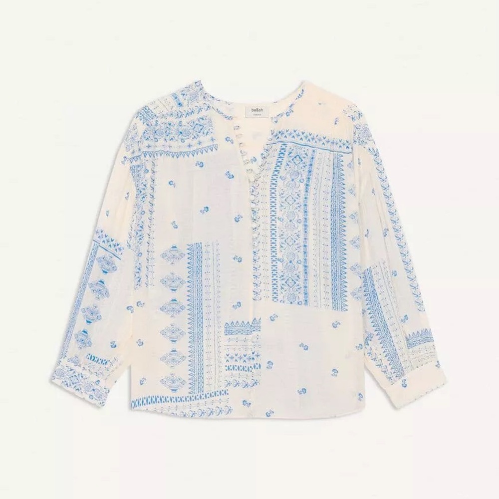 ba&sh Cream Blouse with Blue Floral Print - Picture 11 of 16